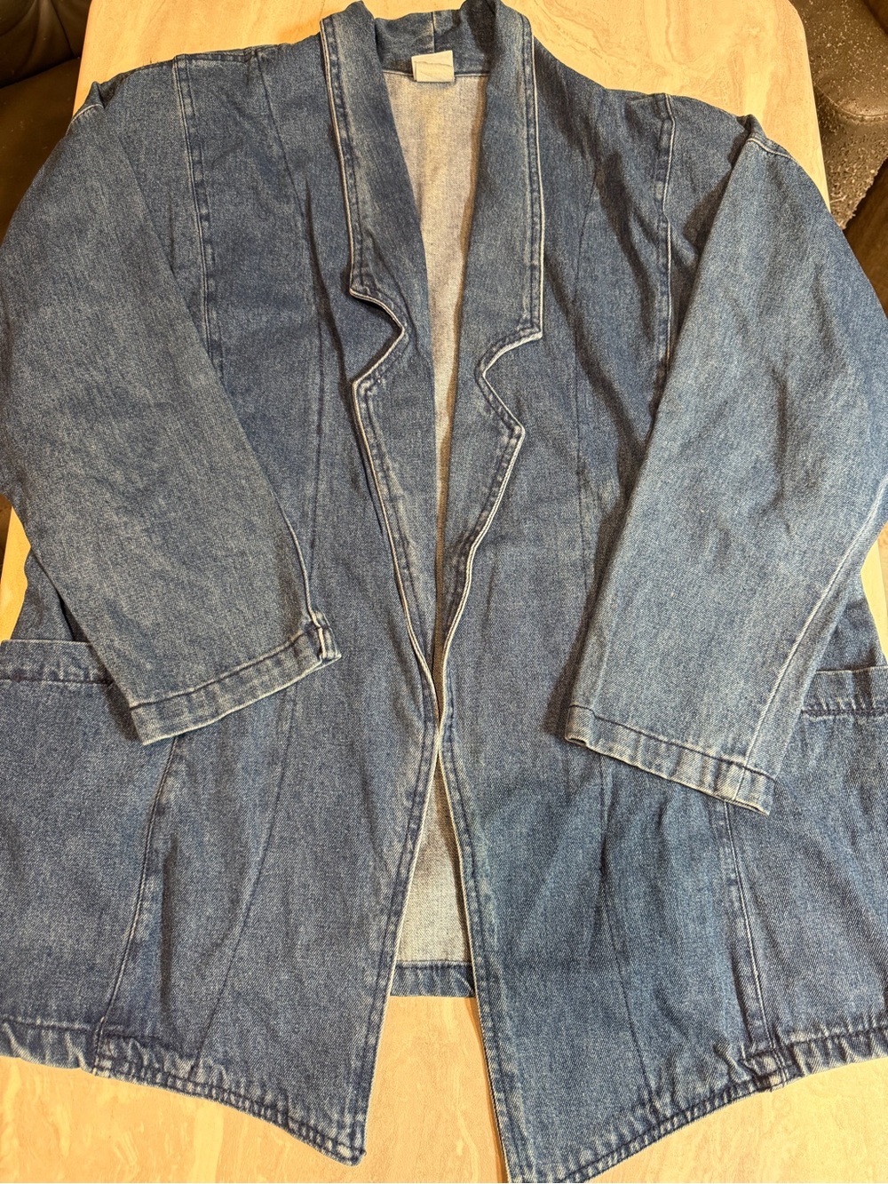 Men's Blue Denim Shirt Jacket - Casual Open Front